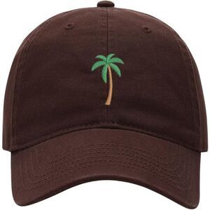Unisex Brown 100% Cotton Palm Tree Embroidered Adjustable Classic Baseball Cap